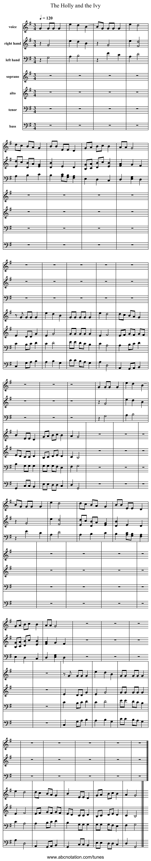 The Holly and the Ivy - staff notation