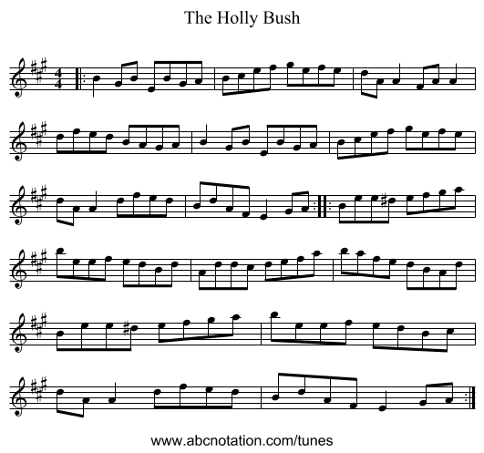 The Holly Bush - staff notation
