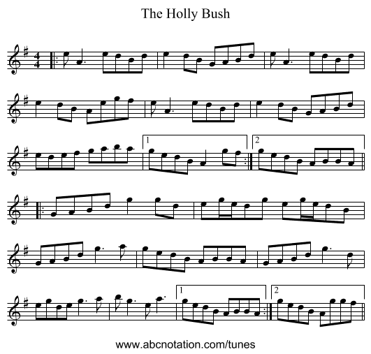 The Holly Bush - staff notation