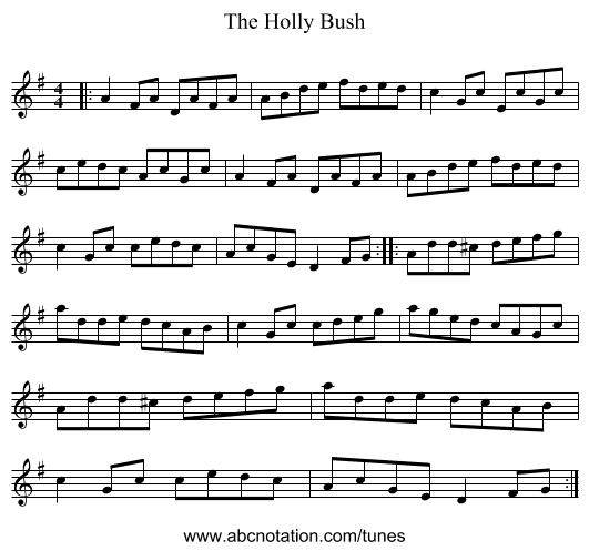 The Holly Bush - staff notation