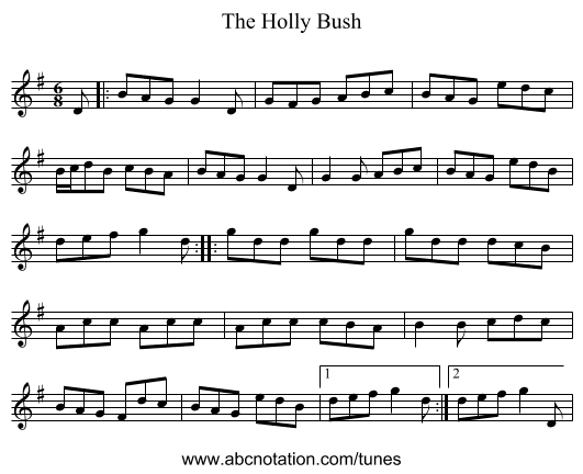 The Holly Bush - staff notation