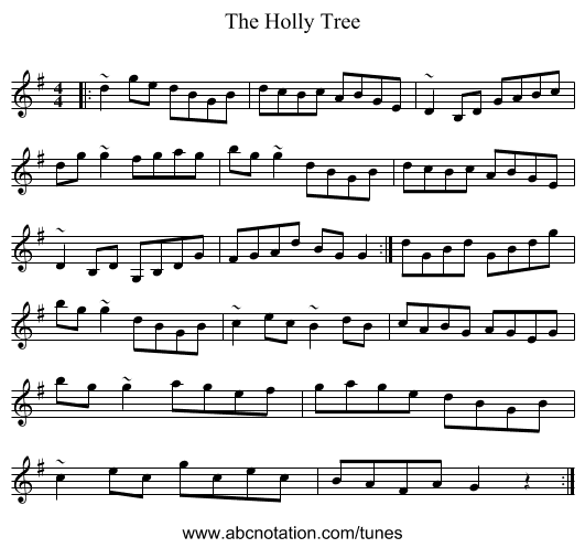 The Holly Tree - staff notation