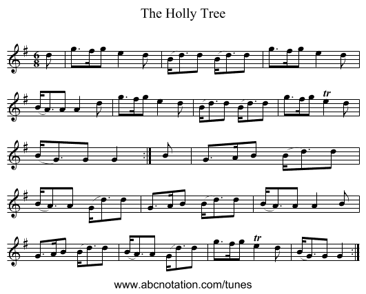 The Holly Tree - staff notation