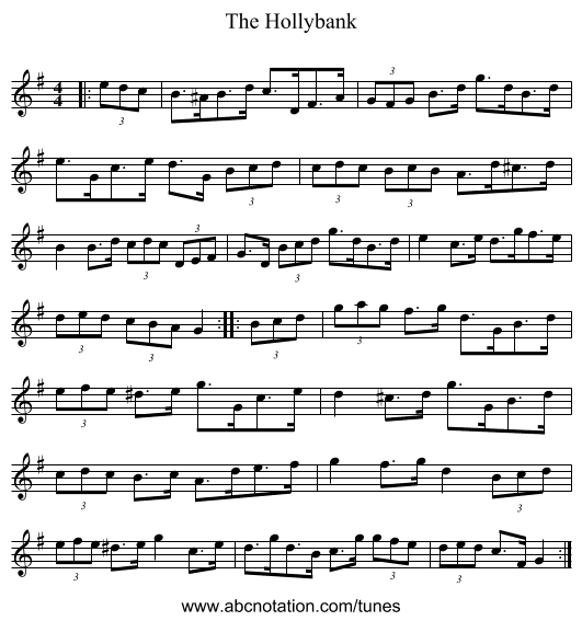 The Hollybank - staff notation