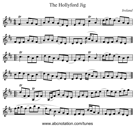 The Hollyford Jig - staff notation