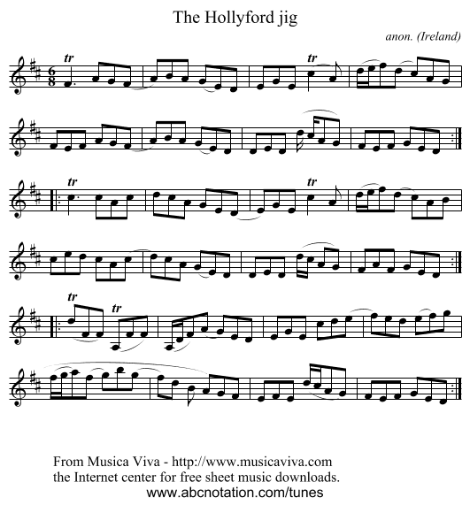The Hollyford jig - staff notation