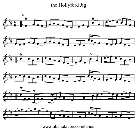 the Hollyford Jig - staff notation