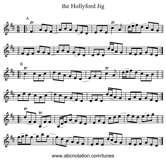 the Hollyford Jig - staff notation