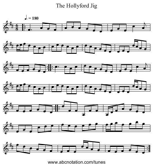 The Hollyford Jig - staff notation