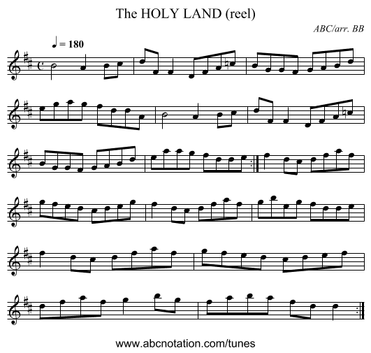The HOLY LAND (reel) - staff notation