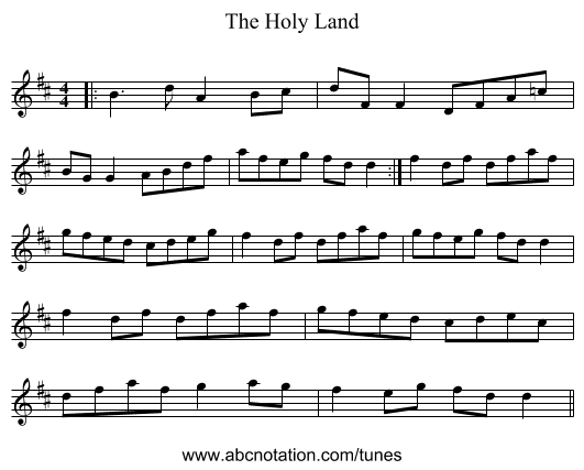 The Holy Land - staff notation