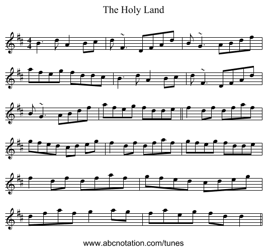 The Holy Land - staff notation