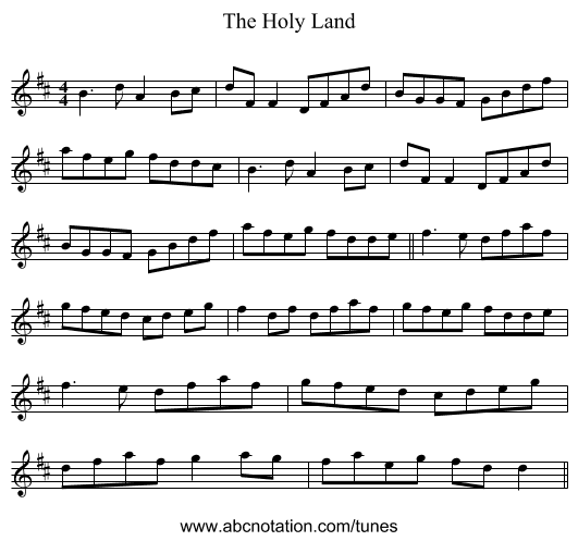 The Holy Land - staff notation