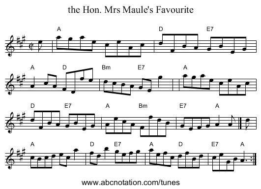 the Hon. Mrs Maule's Favourite - staff notation