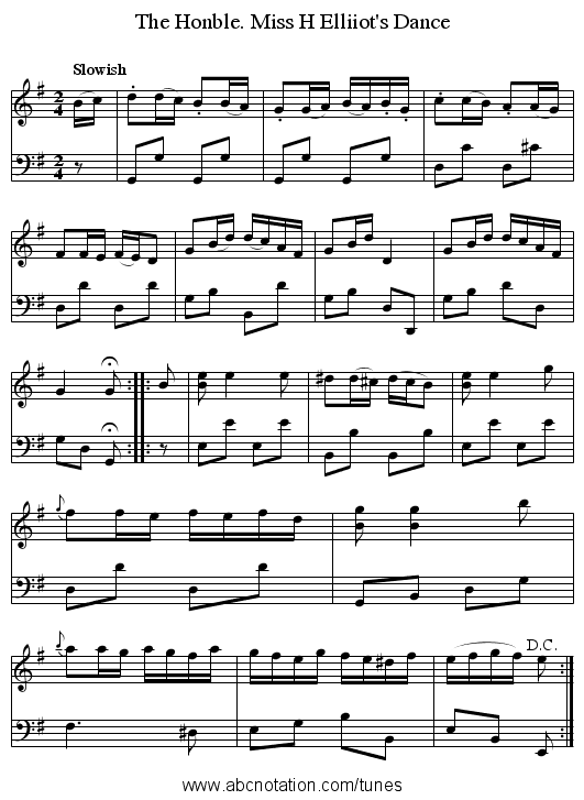 The Honble. Miss H Elliiot's Dance - staff notation