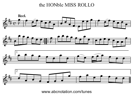 the HONble MISS ROLLO - staff notation