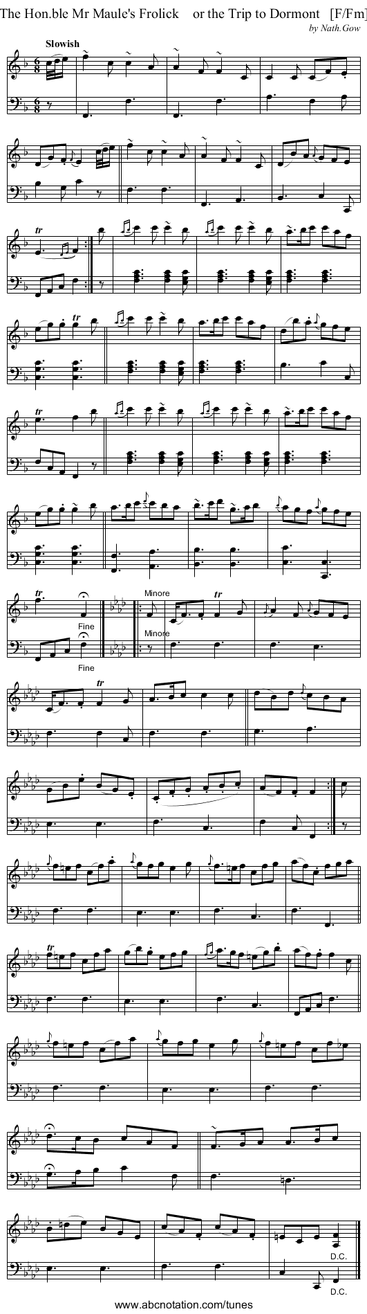 The Hon.ble Mr Maule's Frolick    or the Trip to Dormont   [F/Fm] - staff notation