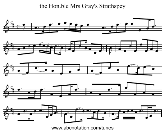 the Hon.ble Mrs Gray's Strathspey - staff notation