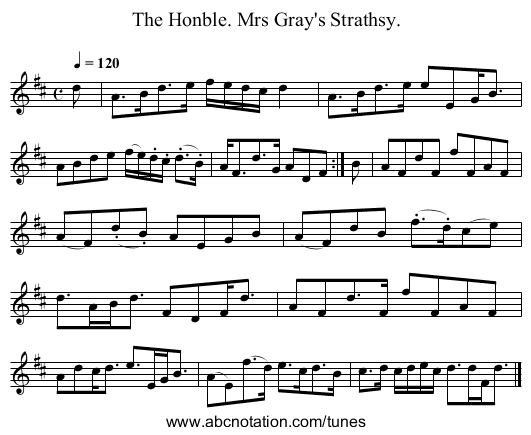 The Honble. Mrs Gray's Strathsy. - staff notation