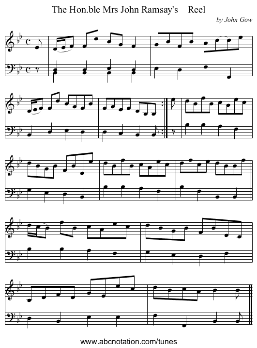 The Hon.ble Mrs John Ramsay's Reel - staff notation