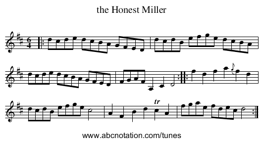the Honest Miller - staff notation