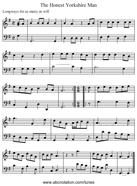 The Honest Yorkshire Man - staff notation