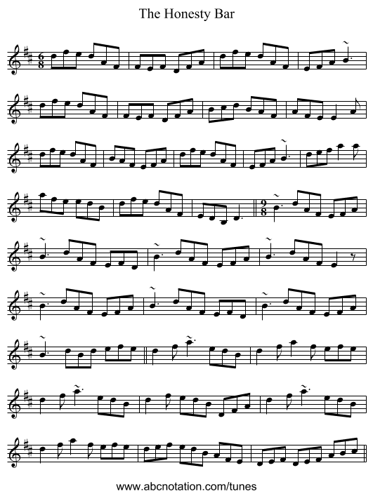 The Honesty Bar - staff notation