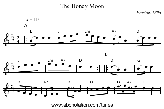 The Honey Moon - staff notation