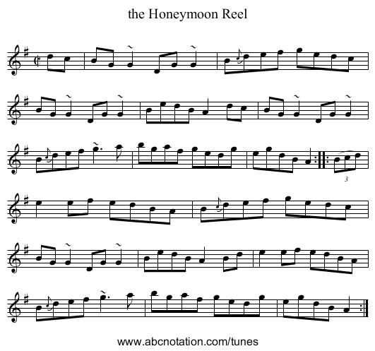 the Honeymoon Reel - staff notation