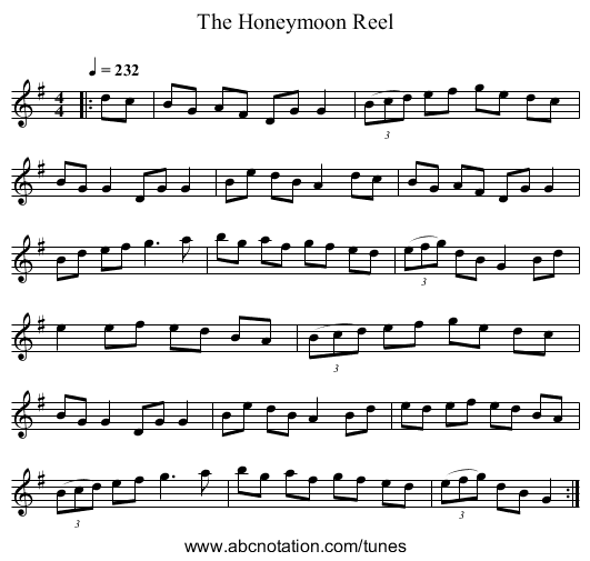 The Honeymoon Reel - staff notation