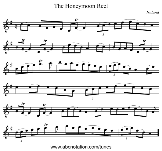 The Honeymoon Reel - staff notation