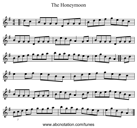 The Honeymoon - staff notation