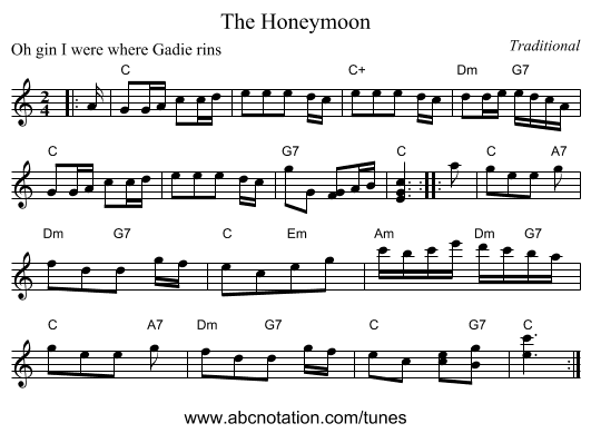 The Honeymoon - staff notation