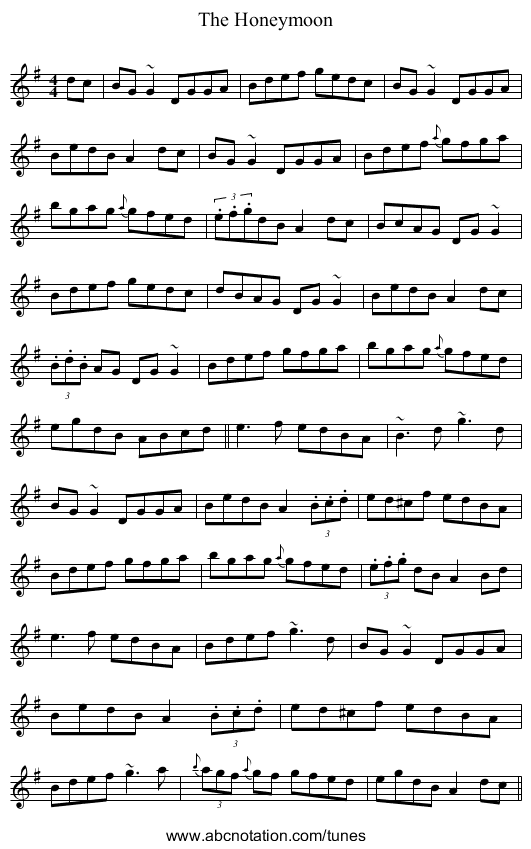 The Honeymoon - staff notation