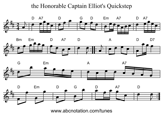 the Honorable Captain Elliot's Quickstep - staff notation