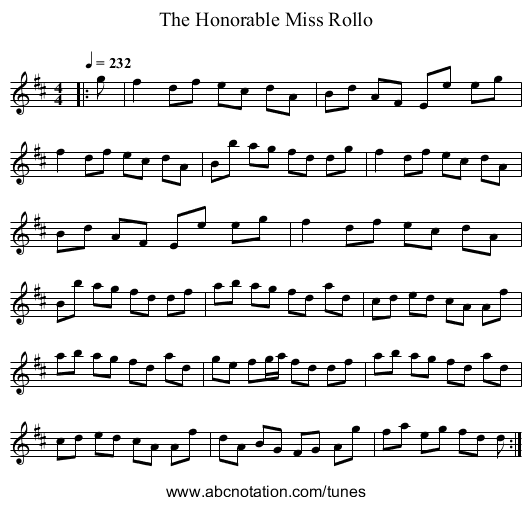 The Honorable Miss Rollo - staff notation