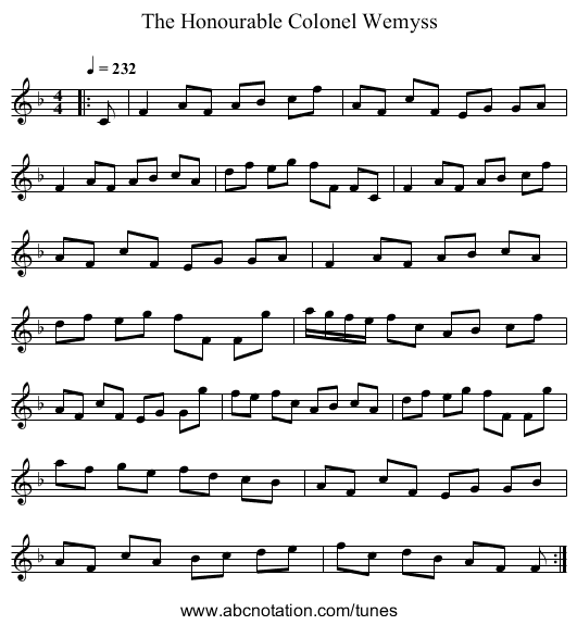 The Honourable Colonel Wemyss - staff notation