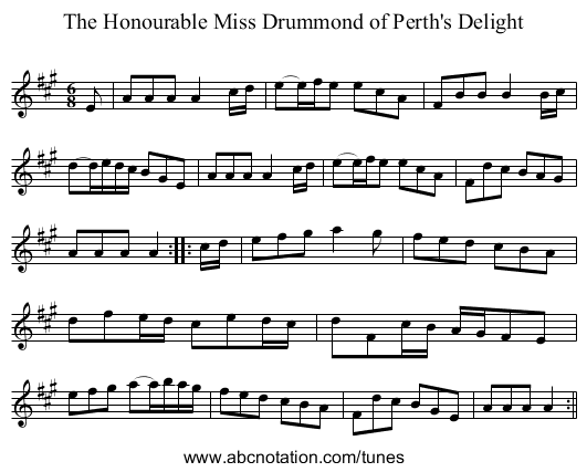 The Honourable Miss Drummond of Perth's Delight - staff notation