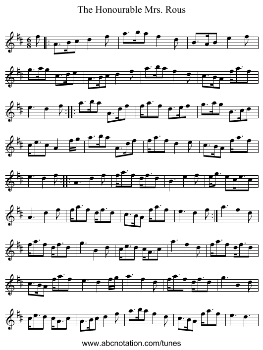 The Honourable Mrs. Rous - staff notation