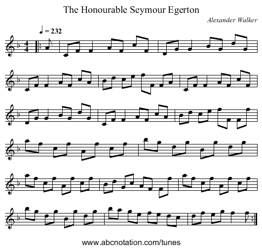 The Honourable Seymour Egerton - staff notation