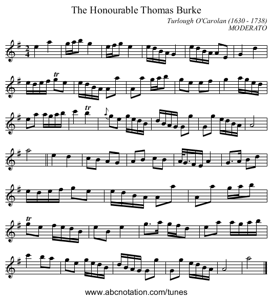 The Honourable Thomas Burke - staff notation