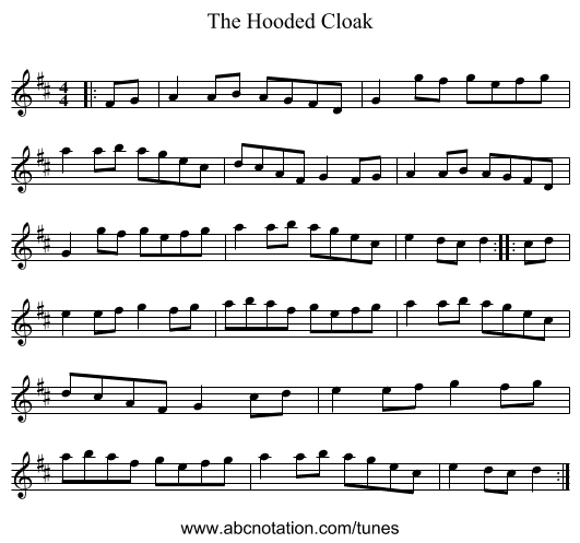 The Hooded Cloak - staff notation