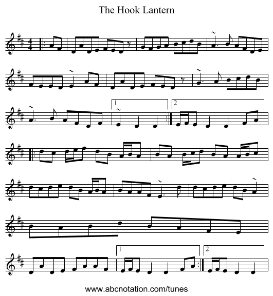 The Hook Lantern - staff notation