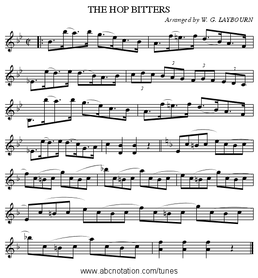 THE HOP BITTERS - staff notation