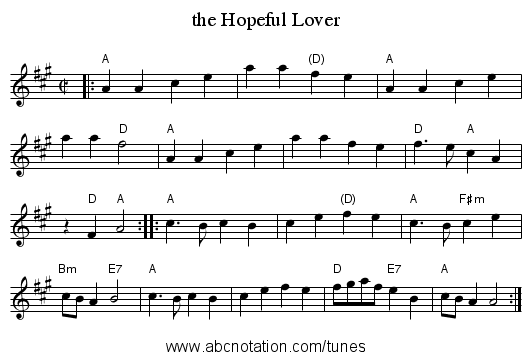 the Hopeful Lover - staff notation
