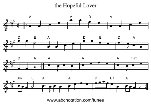 the Hopeful Lover - staff notation