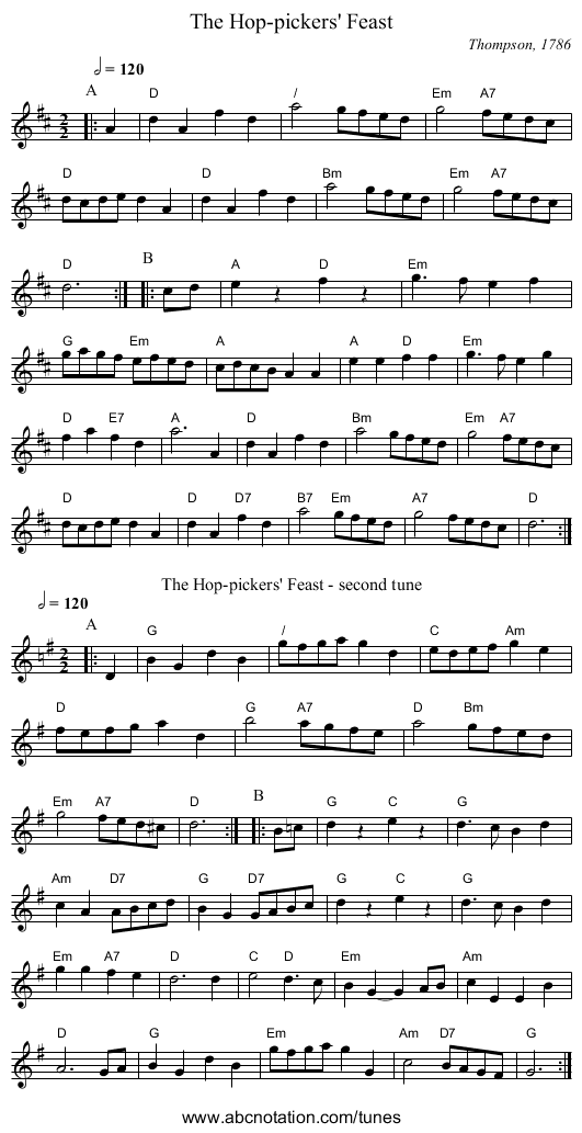The Hop-pickers' Feast - staff notation