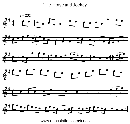 The Horse and Jockey - staff notation
