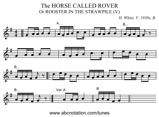 The HORSE CALLED ROVER - staff notation