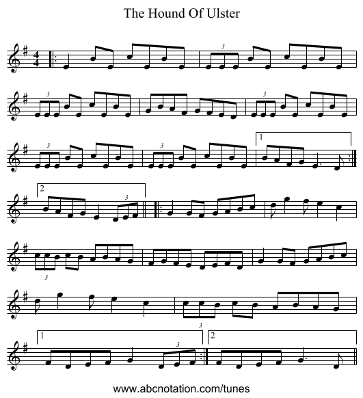 The Hound Of Ulster - staff notation